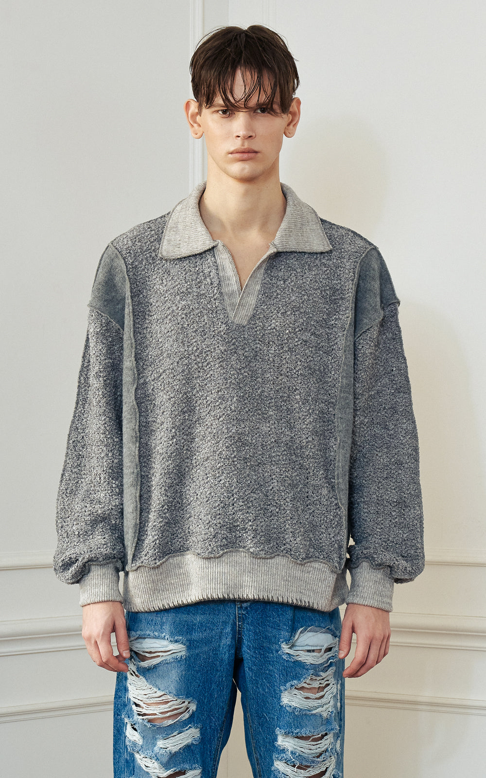 インサイドアウトソムックウールニットPK / INSIDE-OUT SOMCK WOOL KNIT PK_[GRAY]lecyto/ {{ category }}