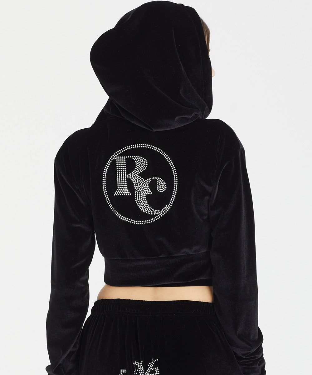 グリッターベルベットクロップフーディ / Glitter Velvet Crop Hoodie Zip-Up - BlackROCKCAKE/ {{ category }}