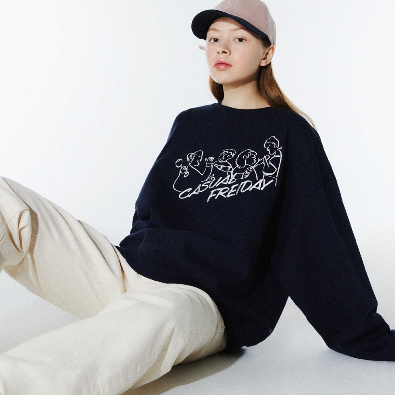 刺繍スウェット/FREIDAY EMBROIDERY SWEAT SHIRT/NAVYFREI/ {{ category }}