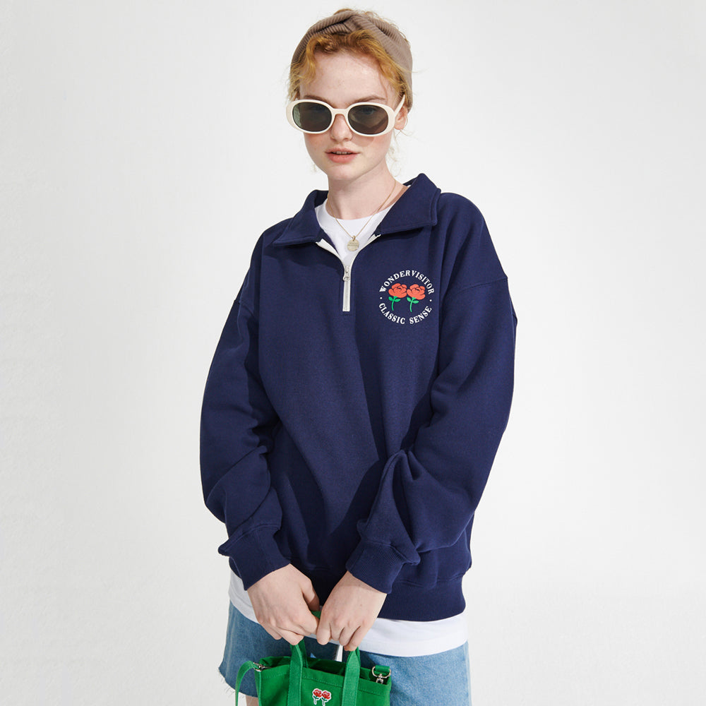 ロゴハーフジップアップパーカー / Logo HALF Zip-up [Navy]wonder visitor/ {{ category }}