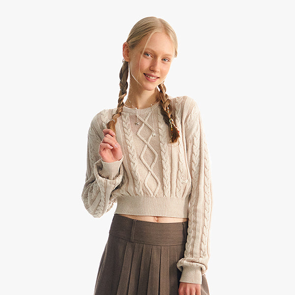 スモールチェリーツートンケーブルクロップニット／SMALL CHERRY TWO-TONE CABLE CROP KNIT [LIGHT  BEIGE]KIRSH/ {{ category }}