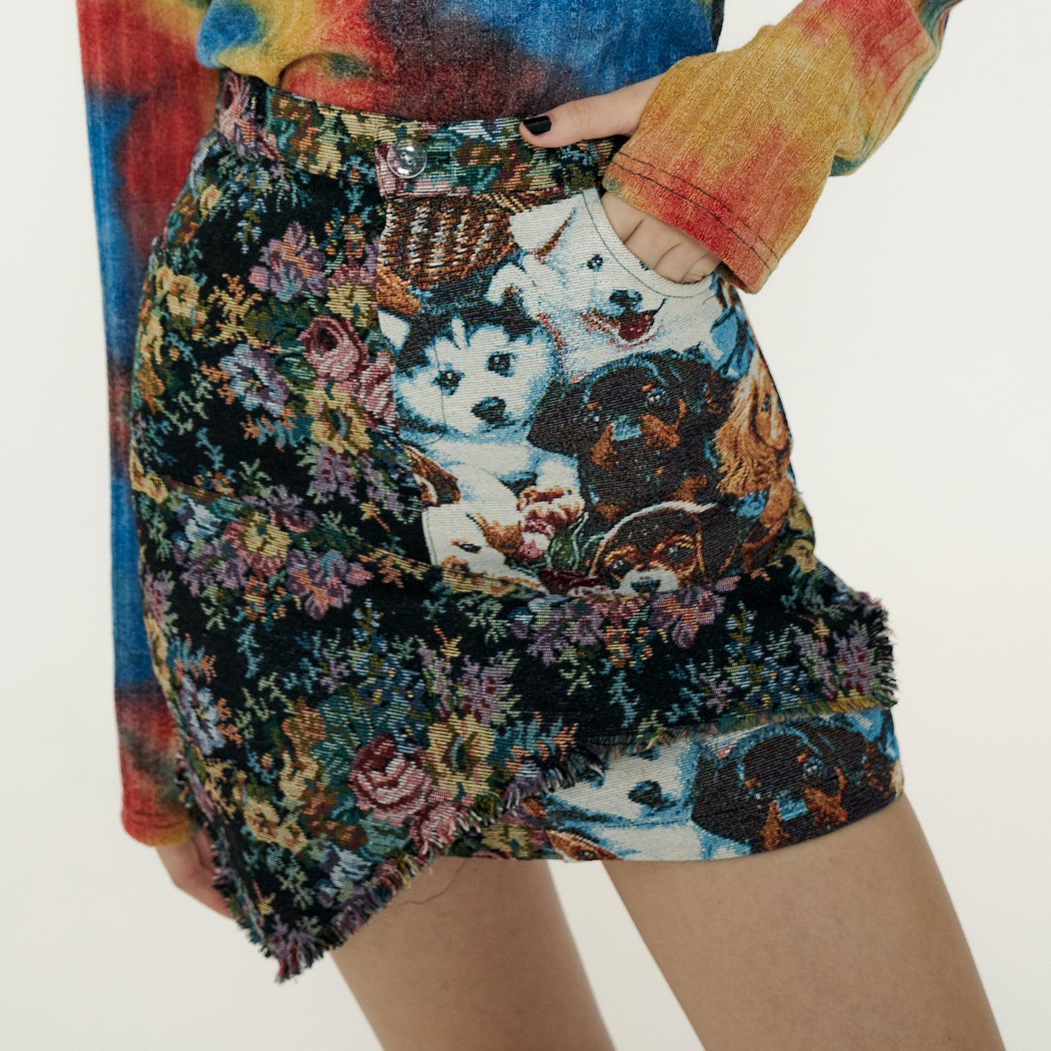 ジャガードスカート/Jacquard Skirt [Black_Puppy+Flower] – 60