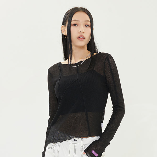 カットアウトシースルーロングスリーブTシャツ / CUT OUT SEE THROUGH