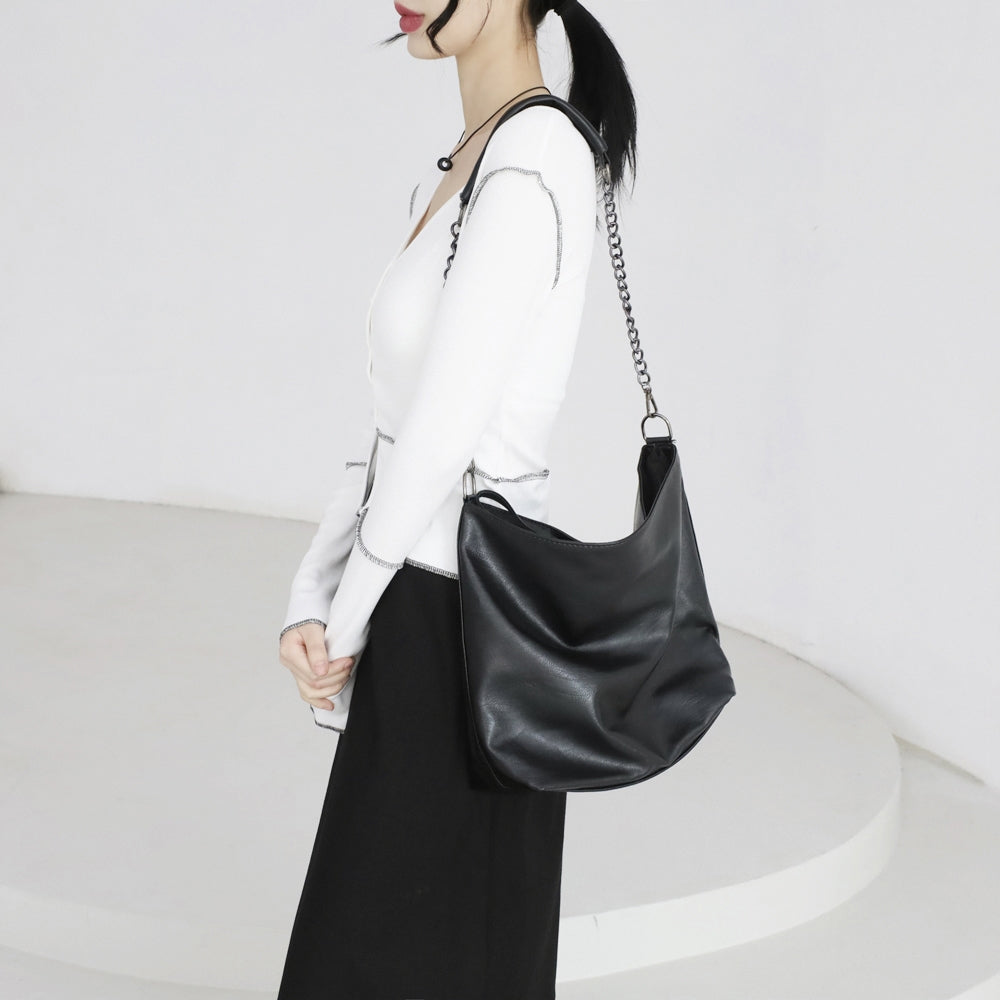 Black leather hobo bag with silver hardware hot sale