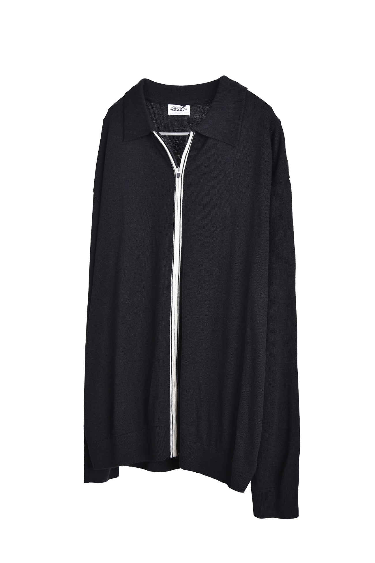 襟付きジップアップカーディガン / Collar Zip Up Cardigan [Black