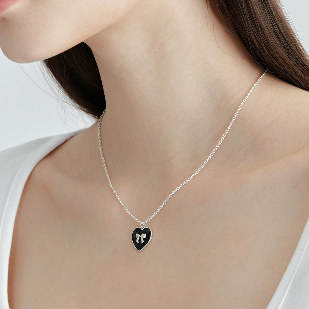 ハートリボンネックレス / [925 SILVER] Heart Ribbon Necklace – 60