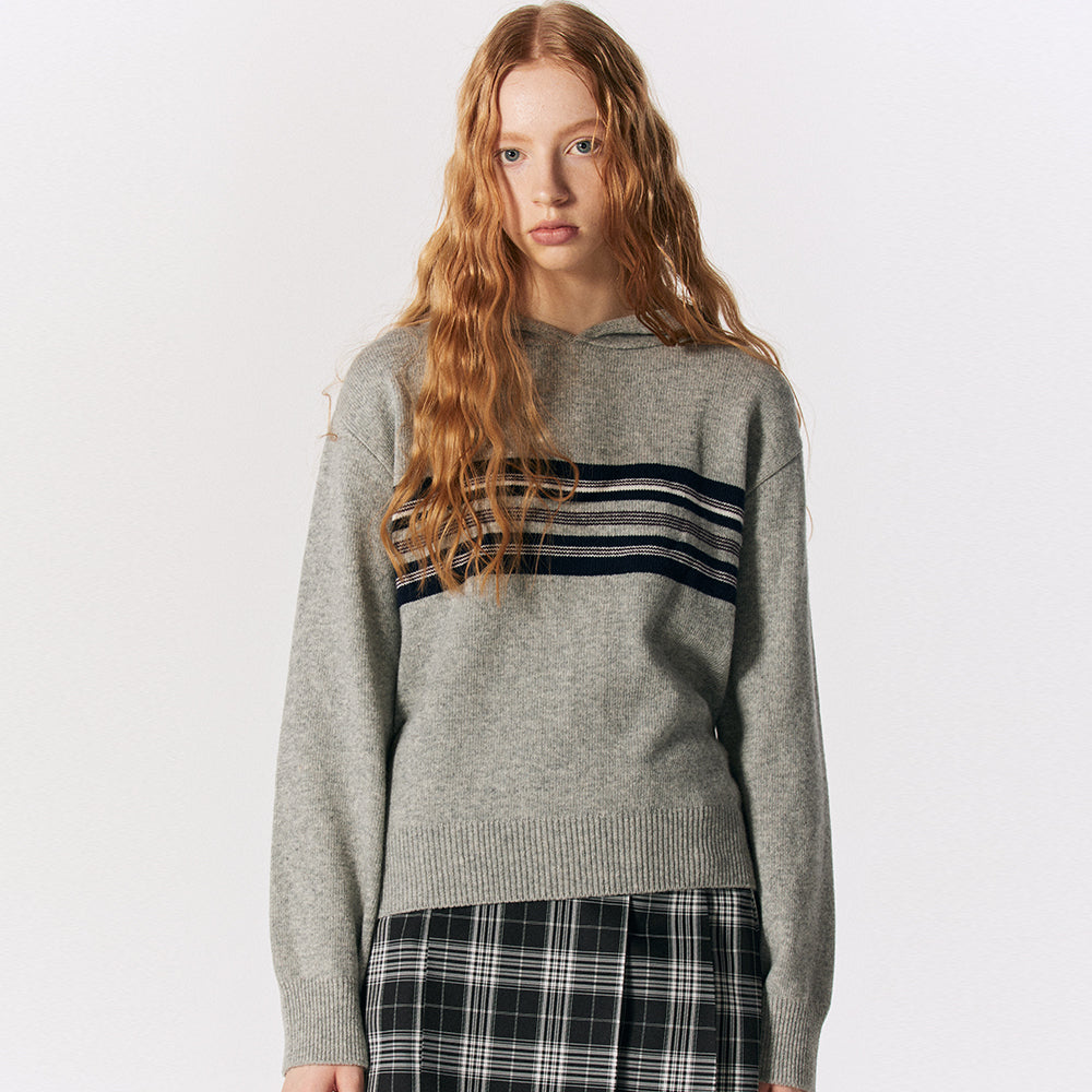 ストライプニットフーディ / Stripe Knit Hoodie [GREY] – 60