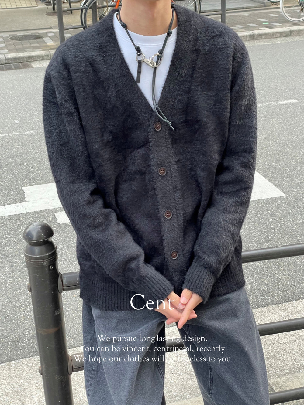 ヘビーVネックモヘアカーディガン / Heavy v-neck mohair cardigan