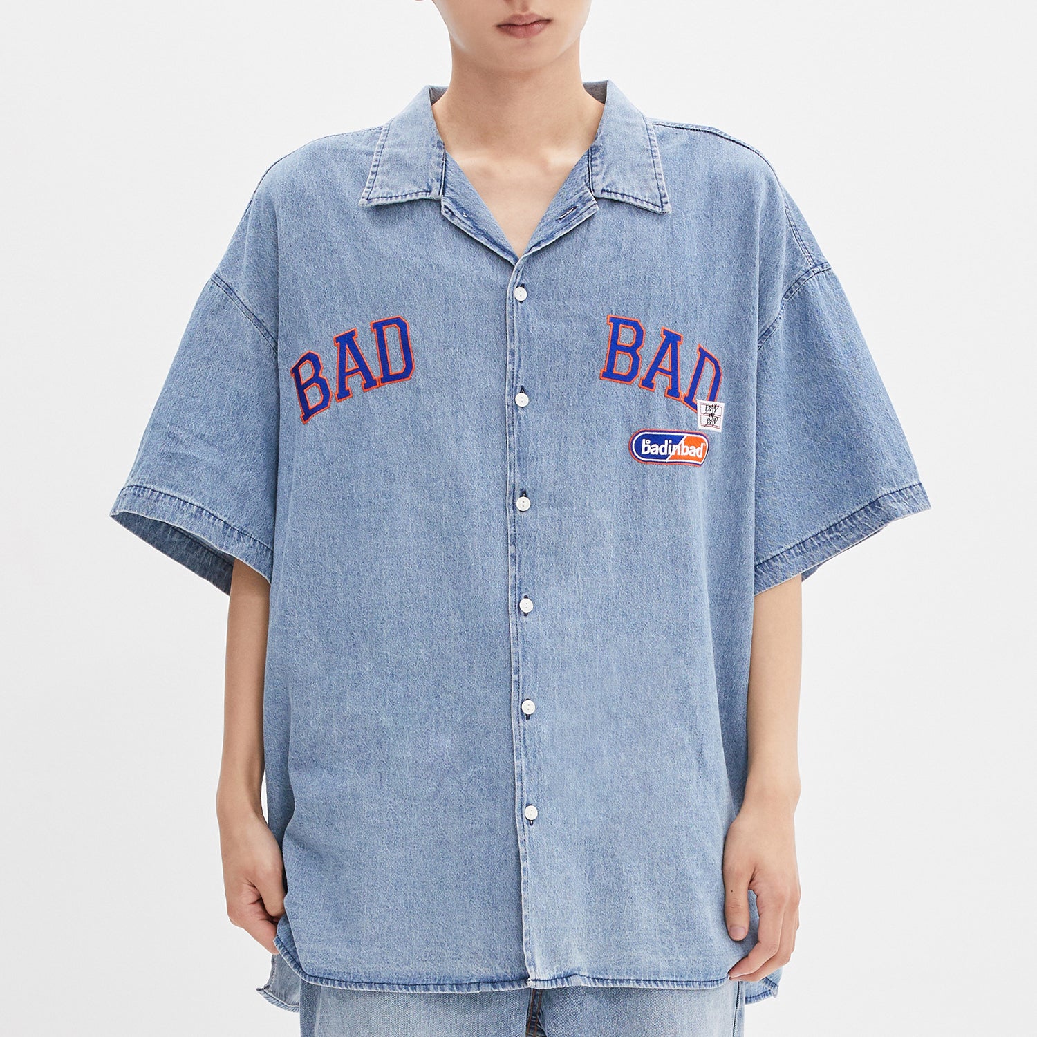 白 フリル付 badinbad デニムパーカーシャツ | tatihome.com