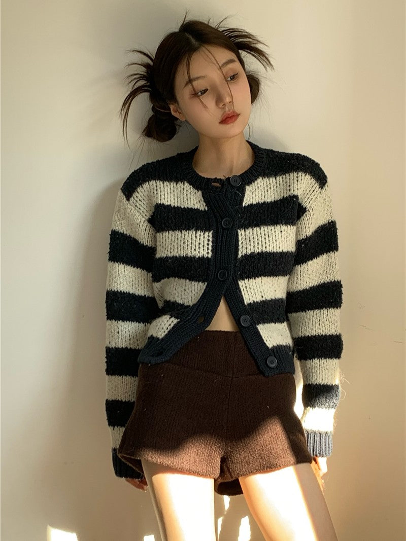 ストライプウールニットカーディガン/striped wool knit cardigan – 60