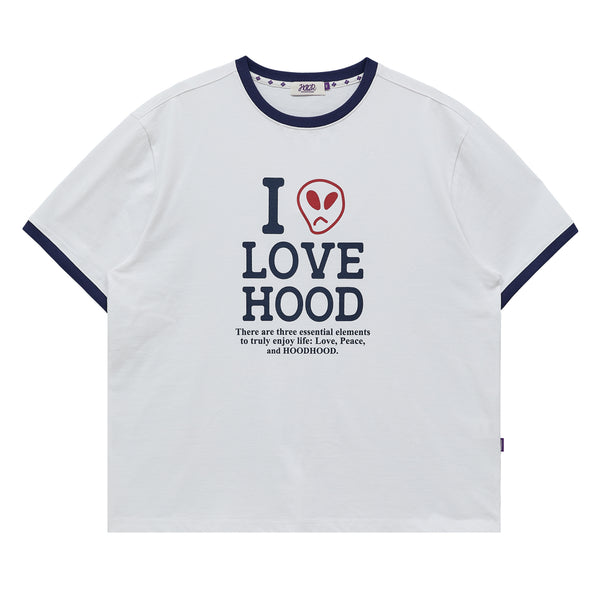 I LOVE HOOD ringer half sleeve T-shirt