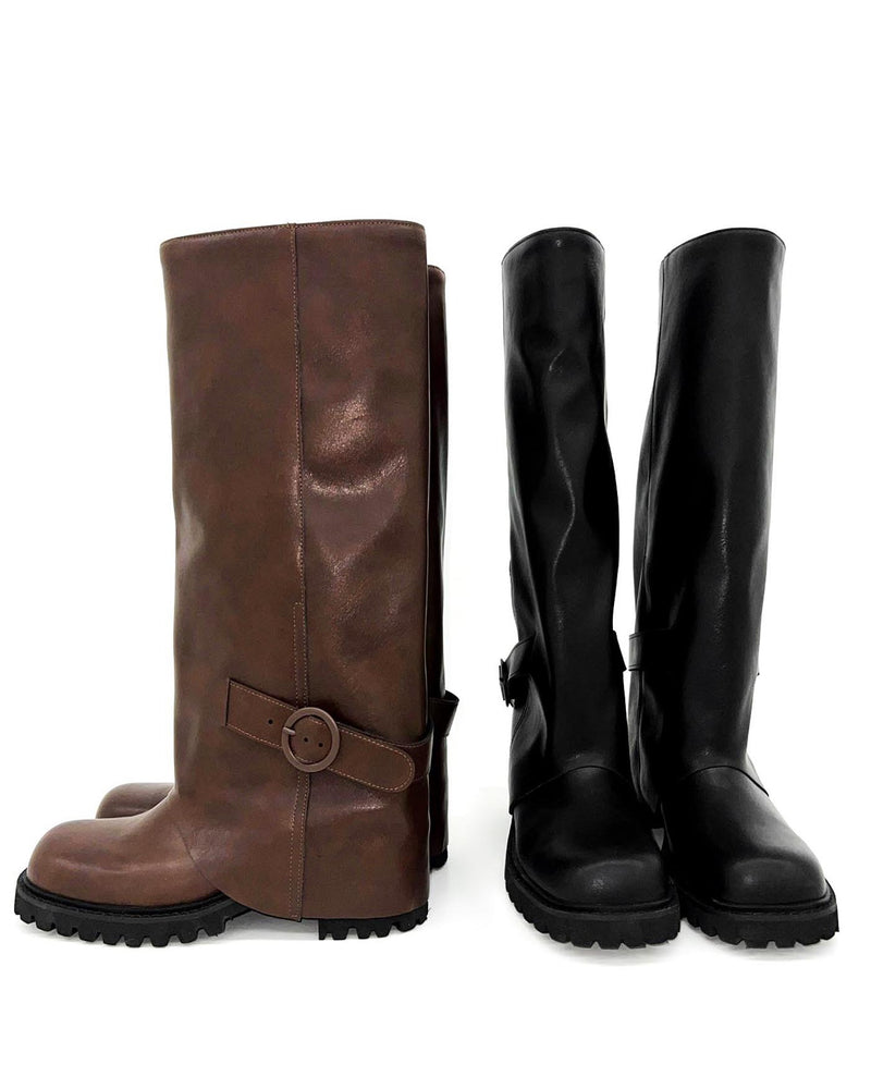 Leg warmers folding buckle leather belt long boots (2 colors)
