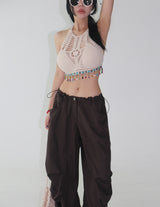 Ethnic Beads Backless Knit Cropped Top
