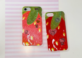 (glossy hard) Sparkling Strawberry phone case - Coral