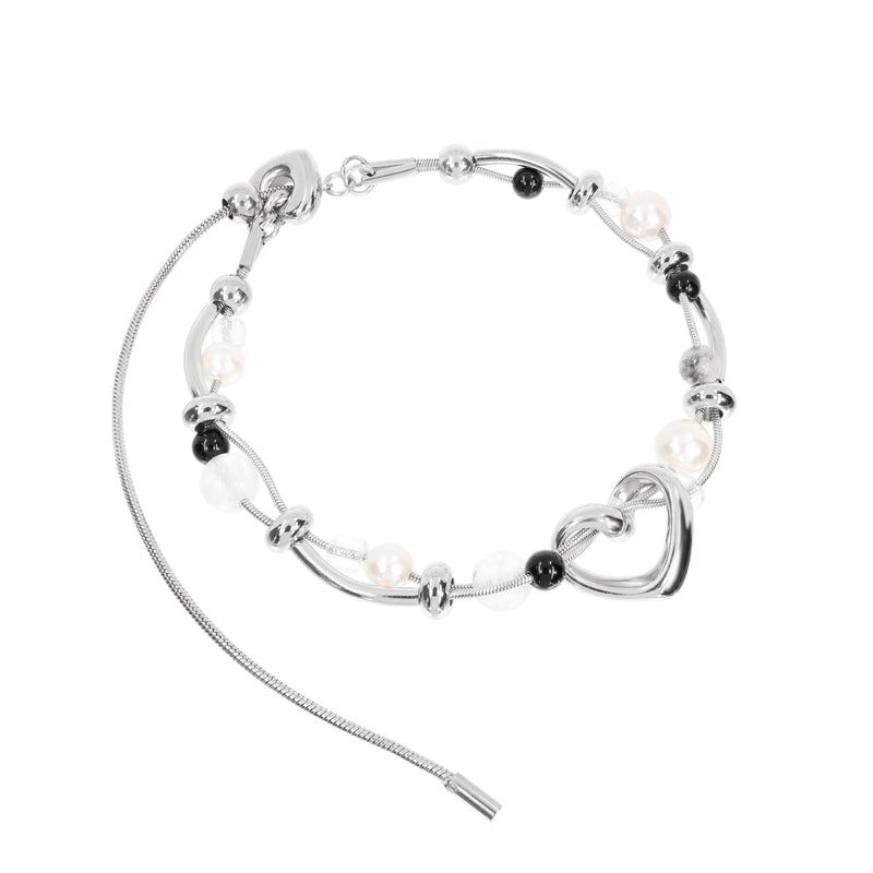 Dual Chain Wave Heart Gemstone Bracelet