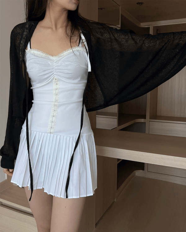 Loose fit see-through knit bolero string cardigan (2 colors)
