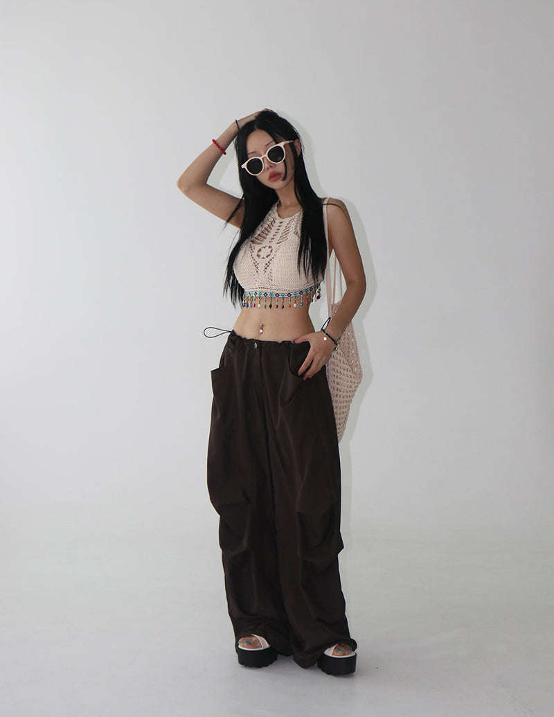 Ethnic Beads Backless Knit Cropped Top