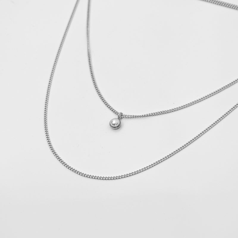 Men's Necklace Two Strings Layered Chain Pearl Point_CLEF CUE POINT