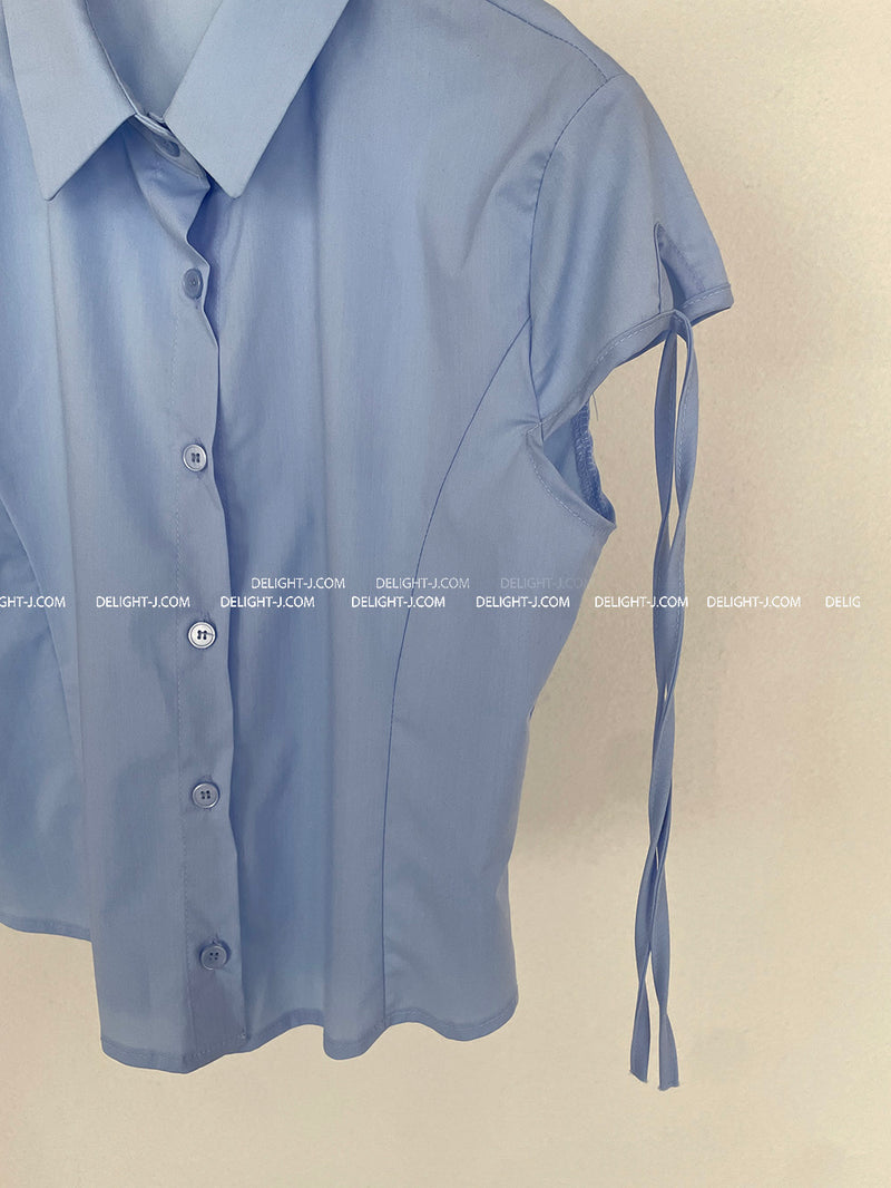 sleeve ribbon line short-sleeved shirt