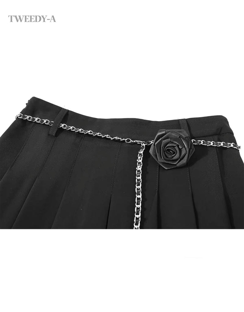 Sherry Rose Chain Point Pleats Mini Skirt 2 Colors