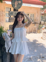 SY Summer Lace Pintuck Frill Sleeveless Blouse