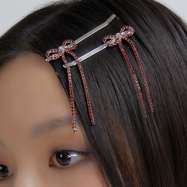  CANDY STONE LONG BOW HAIR CLIP SET (5 COLOR)