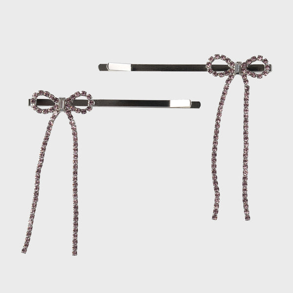  CANDY STONE LONG BOW HAIR CLIP SET (5 COLOR)