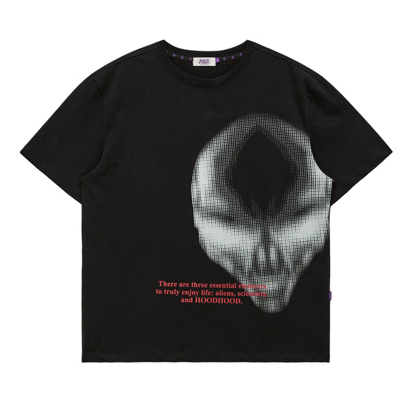 Big face alien graphic half sleeve T-shirt