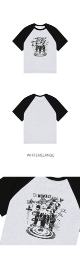 ドリーミングラグランオーバーサイズフィット半袖Tシャツ whitemelange
