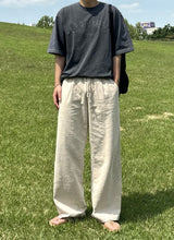  Cool tantan hemp linen wide banding pants in summer