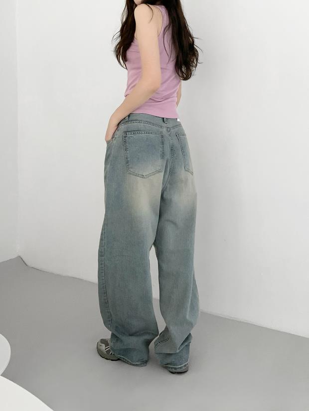 oversized hip wide long denim pants