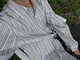 ASCLO Sleeve Shirring Point Stripe Shirt (3color)