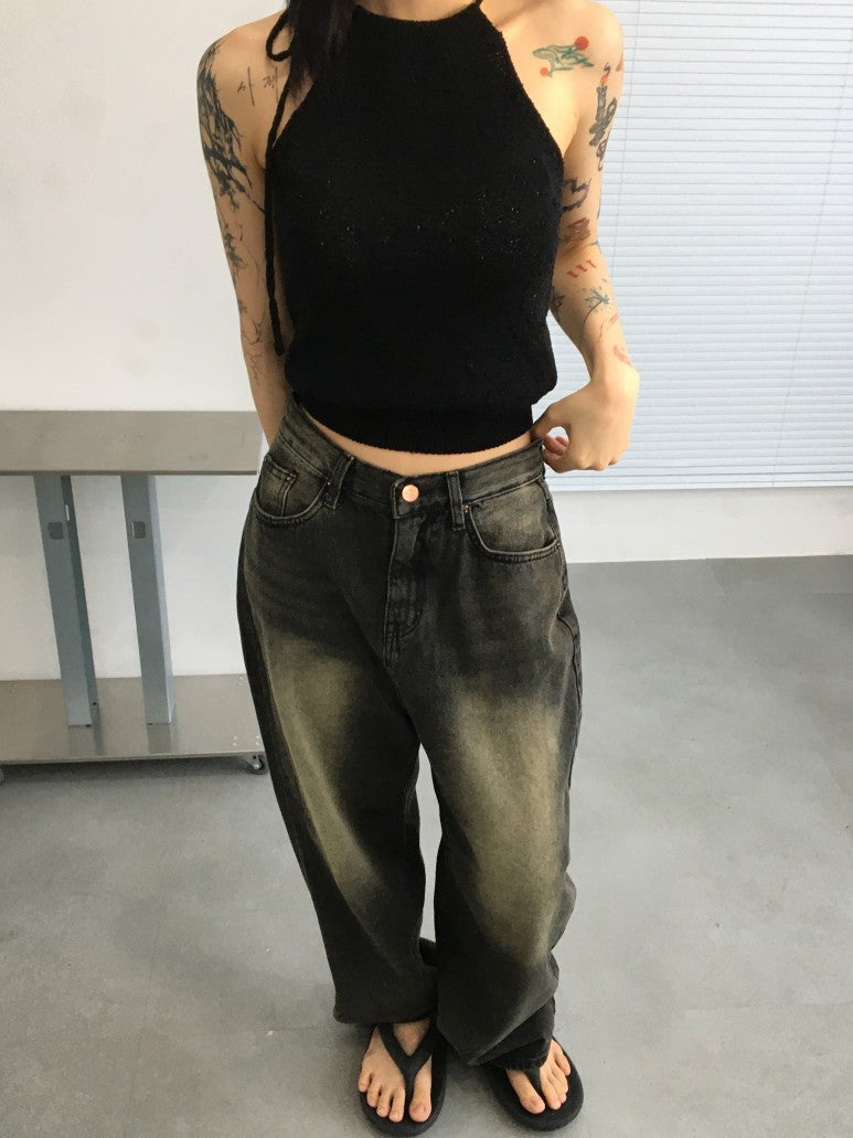 black washing wide jeans (1color)