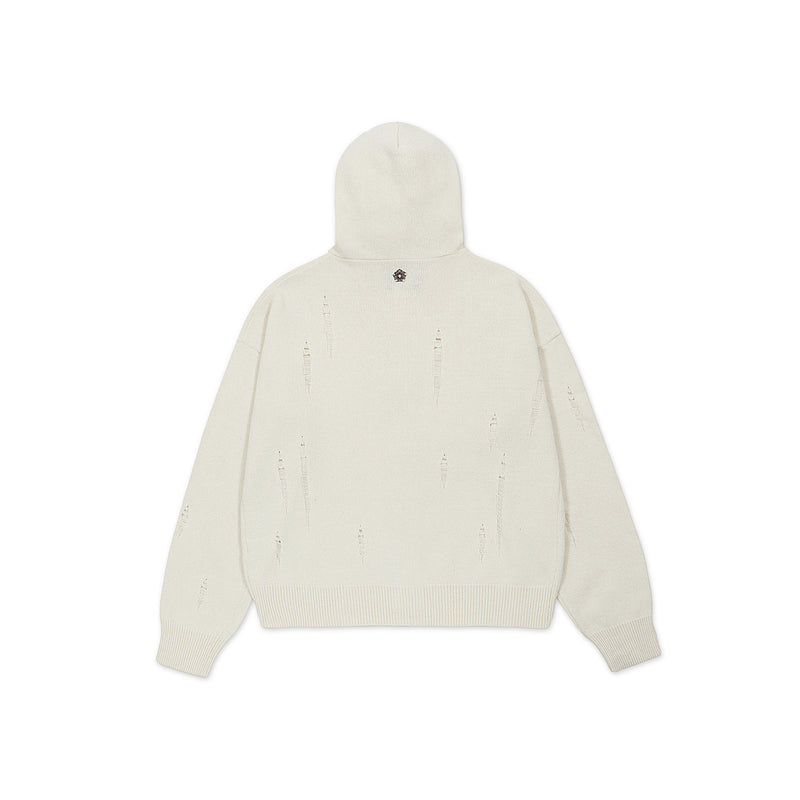[24SS LSD COLLECTION] Damaged Hooded Knit Cardigan_Oatmeal
