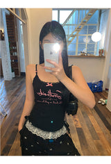 pink lace lettering sleeveless tee