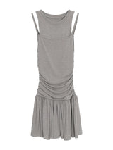 Shirring layered flare sleeveless dress