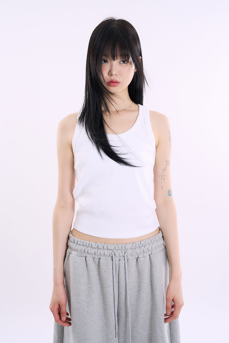 Double layer ribbed sleeveless top