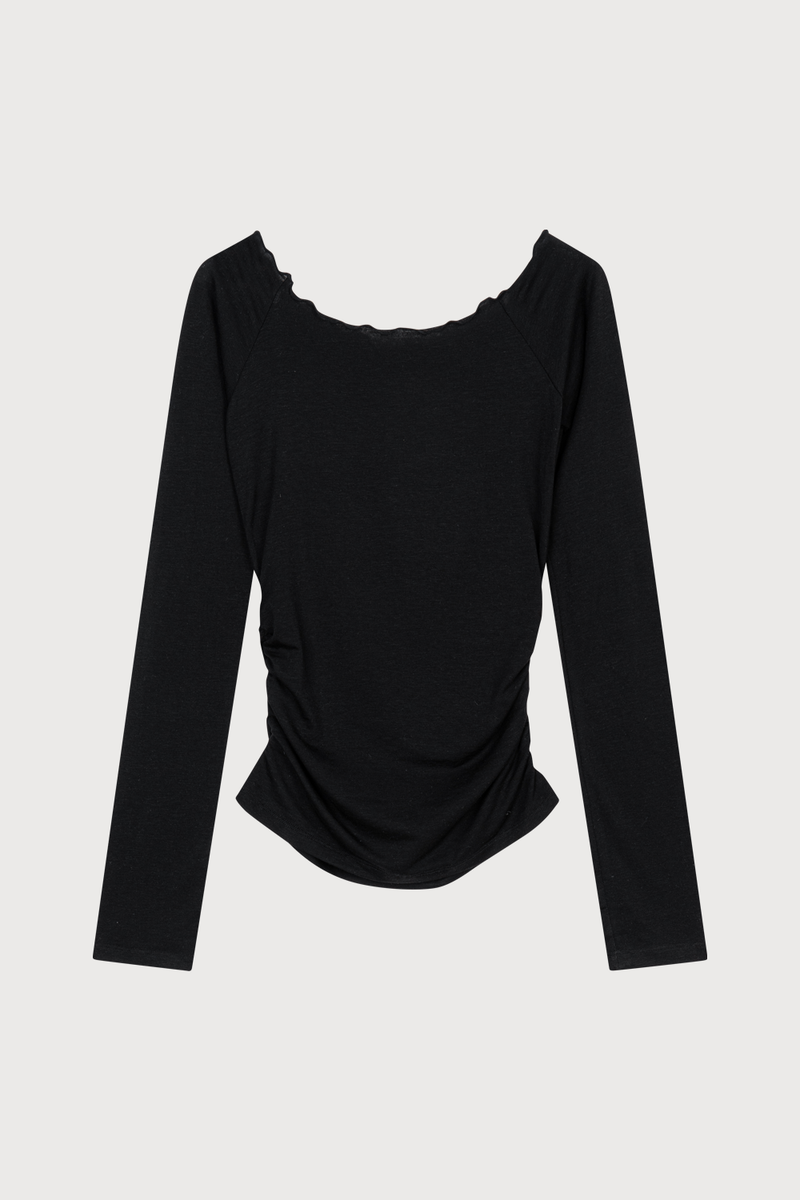 Shirring Off-shoulder T-shirt Black