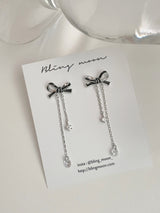 Casual ribbon earrings / 2 colors / ballet core drop chain