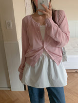 Bonne linen summer long-sleeved thin knit cardigan (4 colors)