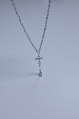 cross water drop transparent gemstone necklace