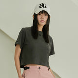 Pigment Logo Embroidery Cropped Short Sleeve T-Shirt Charcoal