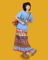 hippie check long skirt