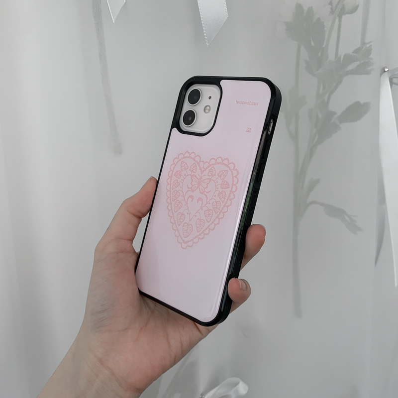 heart lace epoxy case - milk pink