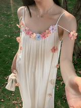 Mobile flower sleeveless long dress