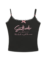 pink lace lettering sleeveless tee