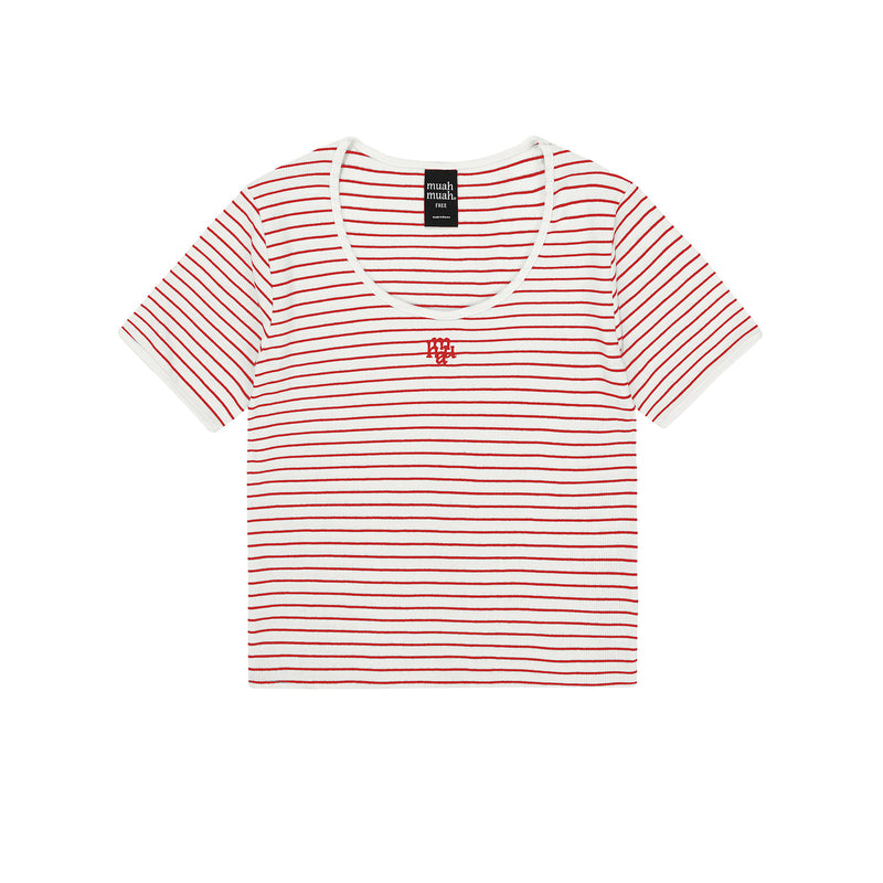 ロゴステッチストライプハーフTシャツ [RED]