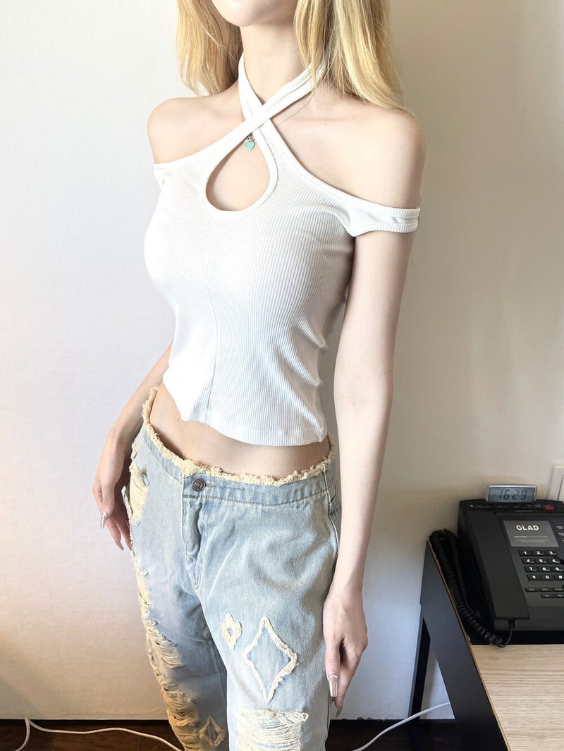 1278. Two way strap crop sleevless (2color)