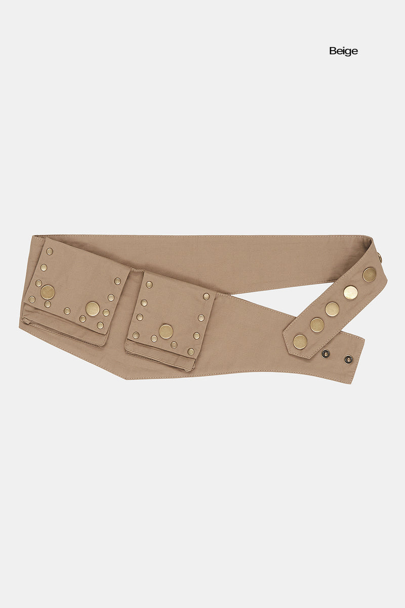 Studded cotton wide pocket belt