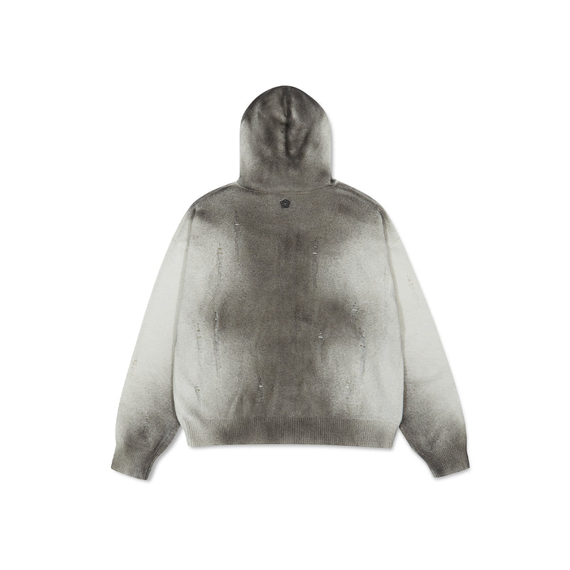 [24SS LSD COLLECTION] Spray Damaged Hooded Knit Cardigan_Grey